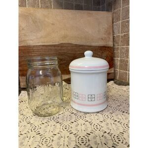 Vintage 1987 Avon Porcelain Apothecary Jar 6" Milk White & Pink